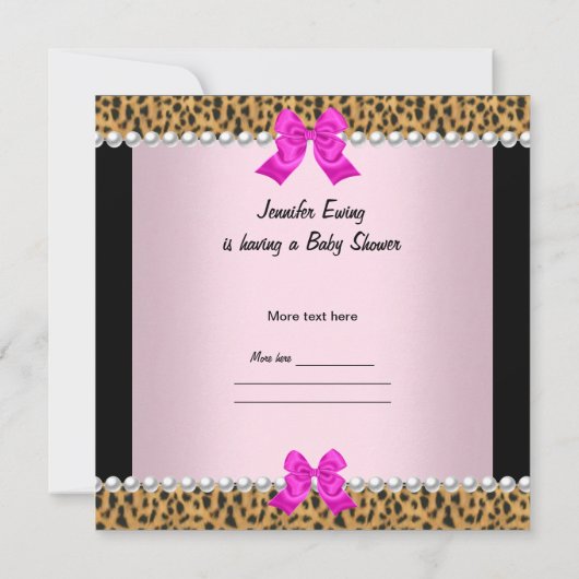 赤ちゃんシャワーかわいい赤ちゃん女の子ヒョウ熱ピンク 招待状 (裏面)