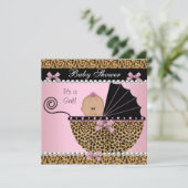 赤ちゃんシャワーかわいい赤ちゃん女の子ピンキヒョウ 招待状 (スタンド正面)
