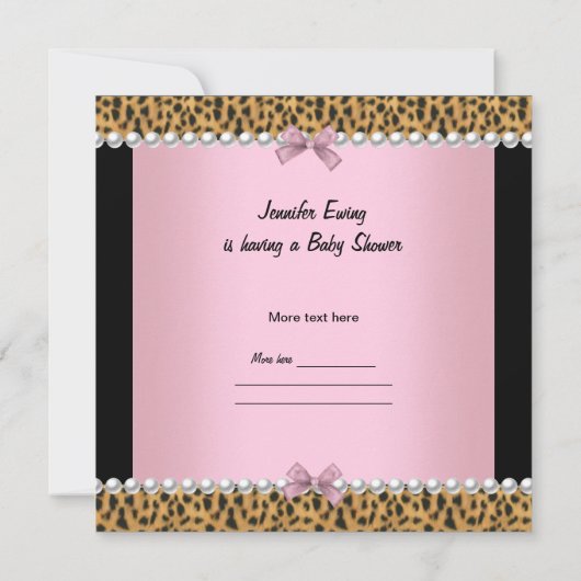 赤ちゃんシャワーかわいい赤ちゃん女の子ピンキヒョウ 招待状 (裏面)
