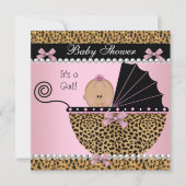 赤ちゃんシャワーかわいい赤ちゃん女の子ピンキヒョウ 招待状 (正面)