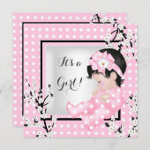 赤ちゃんシャワーかわいい赤ちゃん女の子ピンクの花スポットC 招待状 (正面/裏面)