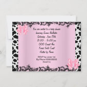 赤ちゃんシャワーかわいい赤ちゃん女の子ピンクゼブラカウレース3 招待状 (裏面)