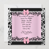 赤ちゃんシャワーかわいい赤ちゃん女の子ピンクゼブラカウレース 招待状 (裏面)