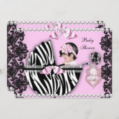 赤ちゃんシャワーかわいい赤ちゃん女の子ピンクゼブラグラム2 招待状 (正面/裏面)