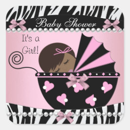 赤ちゃんシャワーかわいい赤ちゃん女の子ピンクゼブラプリント スクエアシール