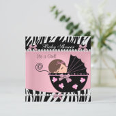 赤ちゃんシャワーかわいい赤ちゃん女の子ピンクゼブラプリント 招待状 (スタンド正面)