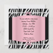 赤ちゃんシャワーかわいい赤ちゃん女の子ピンクゼブラプリント 招待状 (裏面)