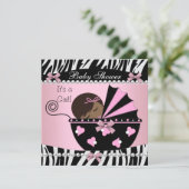 赤ちゃんシャワーかわいい赤ちゃん女の子ピンクゼブラプリント 招待状 (スタンド正面)