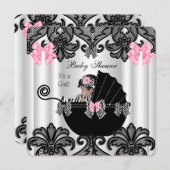 赤ちゃんシャワーかわいい赤ちゃん女の子ピンクゼブラホワイトブラック 招待状 (正面/裏面)