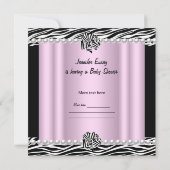 赤ちゃんシャワーかわいい赤ちゃん女の子ピンクゼブラボウ 招待状 (裏面)