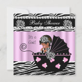 赤ちゃんシャワーかわいい赤ちゃん女の子ピンクゼブラボウ 招待状 (正面)
