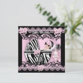 赤ちゃんシャワーかわいい赤ちゃん女の子ピンクゼブラレース新 招待状 (スタンド正面)