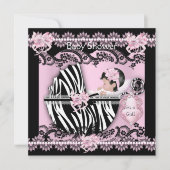赤ちゃんシャワーかわいい赤ちゃん女の子ピンクゼブラレース新 招待状 (正面)
