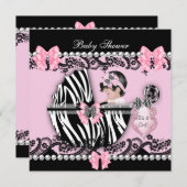 赤ちゃんシャワーかわいい赤ちゃん女の子ピンクゼブラレース2 招待状 (正面/裏面)