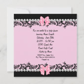 赤ちゃんシャワーかわいい赤ちゃん女の子ピンクゼブラレース2 招待状 (裏面)