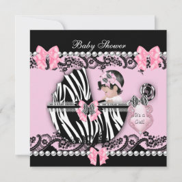 赤ちゃんシャワーかわいい赤ちゃん女の子ピンクゼブラレース2 招待状