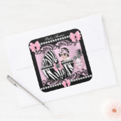 赤ちゃんシャワーかわいい赤ちゃん女の子ピンクゼブラレース スクエアシール (封筒)