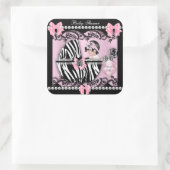 赤ちゃんシャワーかわいい赤ちゃん女の子ピンクゼブラレース スクエアシール (バッグ)