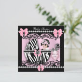 赤ちゃんシャワーかわいい赤ちゃん女の子ピンクゼブラレース 招待状 (スタンド正面)