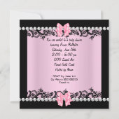 赤ちゃんシャワーかわいい赤ちゃん女の子ピンクゼブラレース 招待状 (裏面)