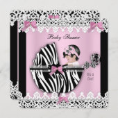 赤ちゃんシャワーかわいい赤ちゃん女の子ピンクゼブラレースA 招待状 (正面/裏面)