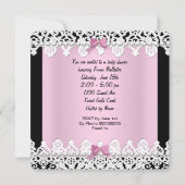 赤ちゃんシャワーかわいい赤ちゃん女の子ピンクゼブラレースA 招待状 (裏面)