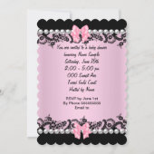 赤ちゃんシャワーかわいい赤ちゃん女の子ピンクゼブラレースSCALL 招待状 (裏面)