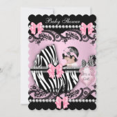 赤ちゃんシャワーかわいい赤ちゃん女の子ピンクゼブラレースSCALL 招待状 (正面)