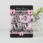 赤ちゃんシャワーかわいい赤ちゃん女の子ピンクゼブラ真珠 招待状 (スタンド正面)
