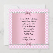 赤ちゃんシャワーかわいい赤ちゃん女の子ピンクチェックパム 招待状 (裏面)