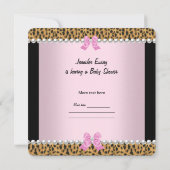 赤ちゃんシャワーかわいい赤ちゃん女の子ピンクヒョウ弓2 招待状 (裏面)