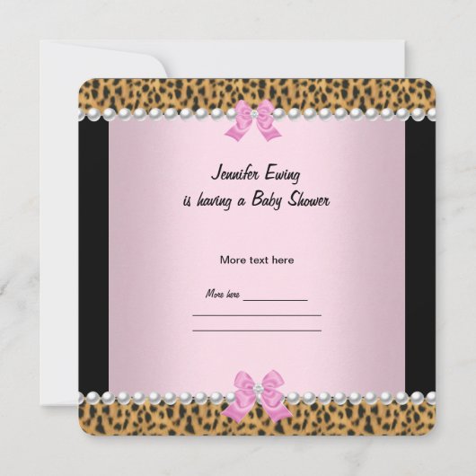 赤ちゃんシャワーかわいい赤ちゃん女の子ピンクヒョウ弓2 招待状 (裏面)