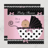 赤ちゃんシャワーかわいい赤ちゃん女の子ピンクブラックボウ 招待状 (正面/裏面)