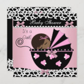 赤ちゃんシャワーかわいい赤ちゃん女の子ピンク牛プリント 招待状 (正面/裏面)