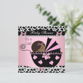 赤ちゃんシャワーかわいい赤ちゃん女の子ピンク牛プリント 招待状 (スタンド正面)