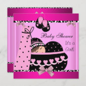 赤ちゃんシャワーかわいい赤ちゃん女の子ピンク牛プリント 招待状 (正面/裏面)
