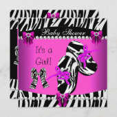 赤ちゃんシャワーかわいい赤ちゃん女の子ホットピンクゼブラシューズ 招待状 (正面/裏面)