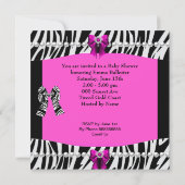 赤ちゃんシャワーかわいい赤ちゃん女の子ホットピンクゼブラシューズ 招待状 (裏面)