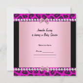 赤ちゃんシャワーかわいい赤ちゃん女の子ホットピンクヒョウ 招待状 (裏面)