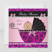 赤ちゃんシャワーかわいい赤ちゃん女の子ホットピンクヒョウ 招待状 (正面)