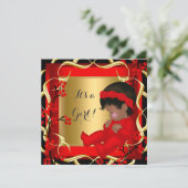 赤ちゃんシャワーかわいい赤ちゃん女の子レッドブロッサム金ゴールドAM 3 招待状 (スタンド正面)