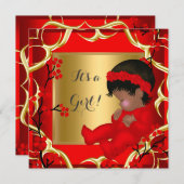 赤ちゃんシャワーかわいい赤ちゃん女の子レッドブロッサム金ゴールドAM 4 招待状 (正面/裏面)