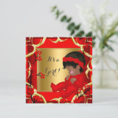 赤ちゃんシャワーかわいい赤ちゃん女の子レッドブロッサム金ゴールドAM 4 招待状 (スタンド正面)