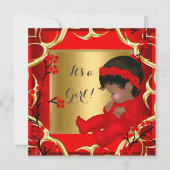 赤ちゃんシャワーかわいい赤ちゃん女の子レッドブロッサム金ゴールドAM 4 招待状 (正面)