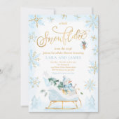 赤ちゃんシャワーがインビに行く途中に少し雪の結晶がある 招待状 (正面)