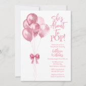 赤ちゃんシャワーがポップ・アートの近いピンク色の風船 招待状 (正面)