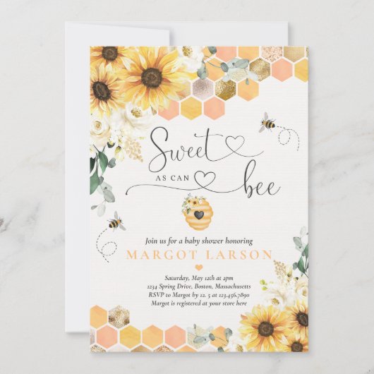 赤ちゃんシャワーが可能なひまわり甘い 招待状 (正面)