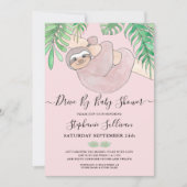 赤ちゃんシャワーでかわいいピンクのナマケモノのドライブ 招待状 (正面)