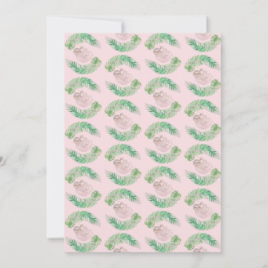 赤ちゃんシャワーでかわいいピンクのナマケモノのドライブ 招待状 (裏面)