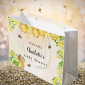 赤ちゃんシャワーでぶつぶつ蜂ハニーイエロー花模様名 ラージペーパーバッグ